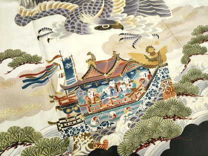 平和屋着物[]お宮参り　男の子　祝着　産着　初着　のしめ　鷹　人物立波風景文　金彩　逸品　CAAZ7044ze