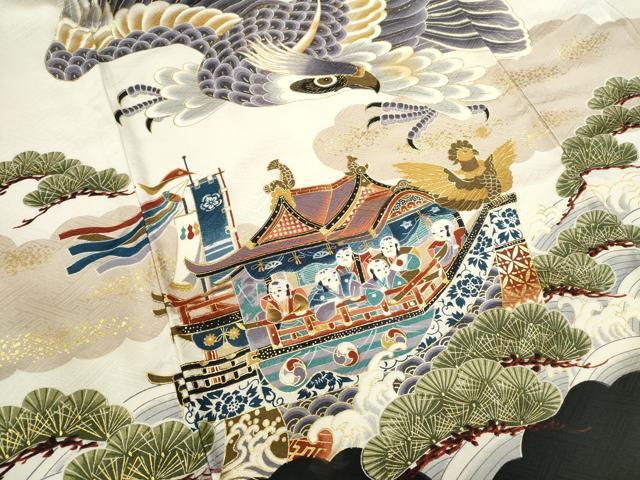 平和屋着物[]お宮参り　男の子　祝着　産着　初着　のしめ　鷹　人物立波風景文　金彩　逸品　CAAZ7044ze