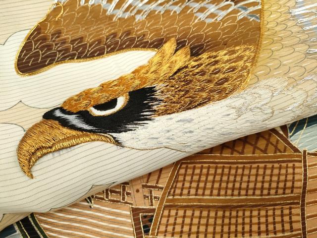 平和屋着物＊夏物 お宮参り 男の子 祝着 産着 初着 のしめ 絽 駒刺繍 鷹 船 立波風景文 逸品 CAAZ7041ze
