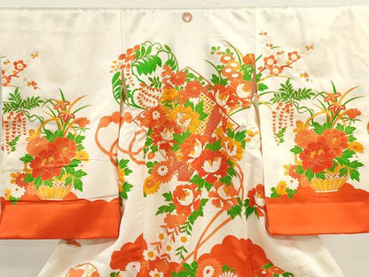 平和屋着物[]お宮参り　女の子　祝着　産着　初着　のしめ　駒刺繍　折り鶴吉祥草花文　金彩　逸品　CAAZ7049ze
