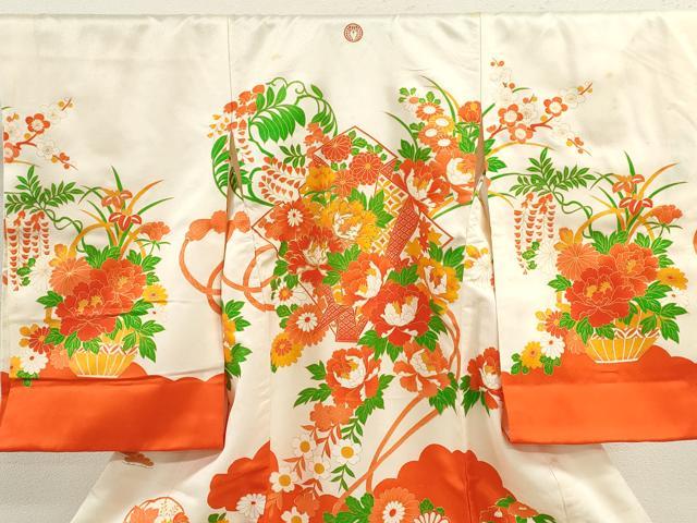 平和屋着物[]お宮参り　女の子　祝着　産着　初着　のしめ　駒刺繍　折り鶴吉祥草花文　金彩　逸品　CAAZ7049ze
