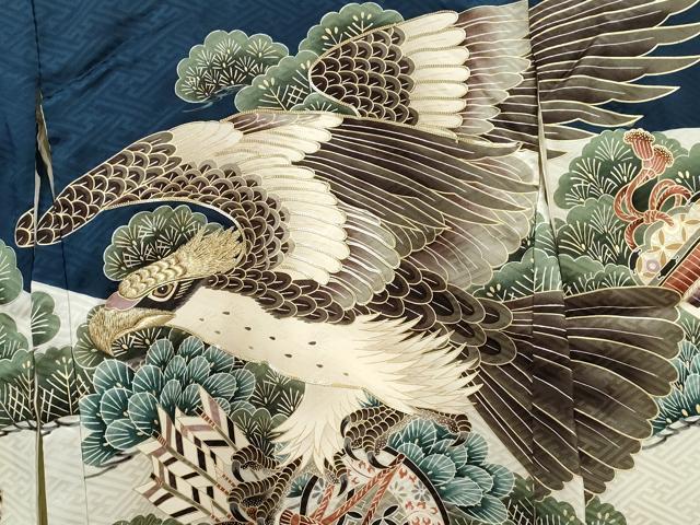 平和屋着物[]お宮参り 男の子 祝着 産着 初着 のしめ 駒刺繍 鷹 鼓吉祥松文 逸品 CAAZ7046ze
