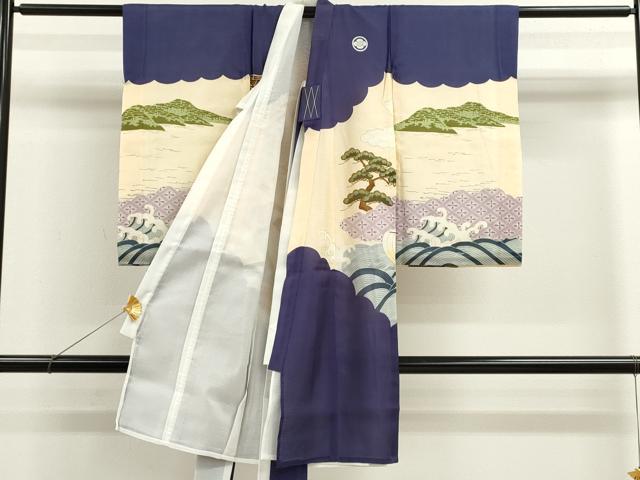 平和屋着物＊夏物 お宮参り 男の子 祝着 産着 初着 のしめ 絽 駒刺繍 鷹 船 立波風景文 逸品 CAAZ7041ze