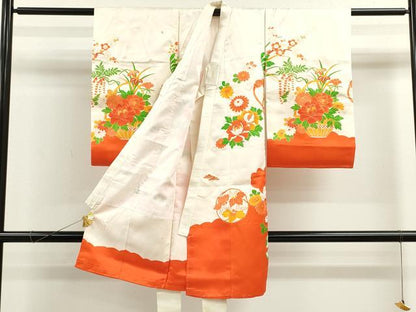 平和屋着物[]お宮参り　女の子　祝着　産着　初着　のしめ　駒刺繍　折り鶴吉祥草花文　金彩　逸品　CAAZ7049ze