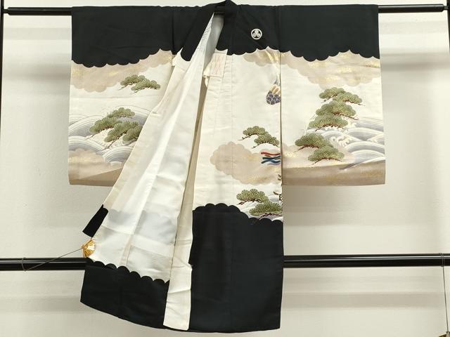 平和屋着物[]お宮参り　男の子　祝着　産着　初着　のしめ　鷹　人物立波風景文　金彩　逸品　CAAZ7044ze