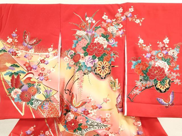 平和屋着物[]お宮参り　女の子　祝着　産着　初着　のしめ　花車鴛鴦短冊舞蝶文　暈し染め　金銀彩　逸品　CAAZ7047ze