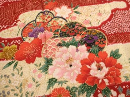 平和屋着物[]七五三　女の子　７歳　祝着　四つ身　草花文　金彩　洗える着物　CAAZ7034ze
