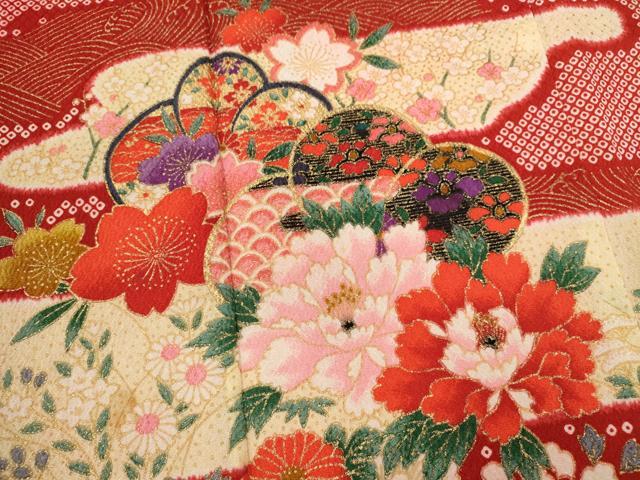 平和屋着物[]七五三　女の子　７歳　祝着　四つ身　草花文　金彩　洗える着物　CAAZ7034ze