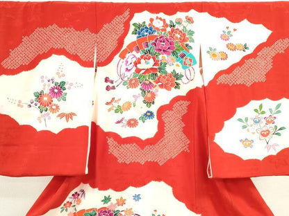 平和屋着物[]お宮参り　女の子　祝着　産着　初着　のしめ　檜扇草花文　逸品　CAAZ7045ze