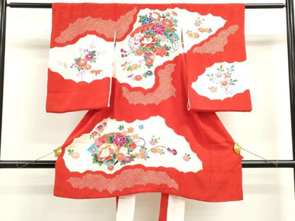 平和屋着物[]お宮参り　女の子　祝着　産着　初着　のしめ　檜扇草花文　逸品　CAAZ7045ze