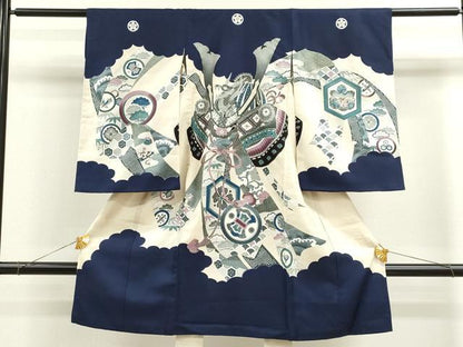 平和屋着物[]お宮参り　男の子　祝着　産着　初着　のしめ　龍　兜　宝尽くし花唐草文　金彩　逸品　CAAZ7042ze
