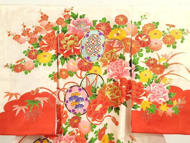 平和屋着物[]お宮参り　女の子　祝着　産着　初着　のしめ　駒刺繍　鼓草花文　金彩　逸品　CAAZ7040ze