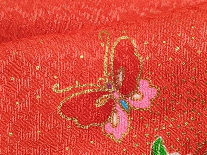 平和屋着物[]七五三　女の子　３歳　祝着　三つ身　被布セット　鞠舞蝶草花丸文　金彩　洗える着物　CAAZ7035ze
