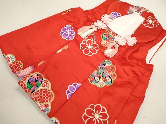 平和屋着物[]七五三　女の子　３歳　祝着　三つ身　被布セット　鞠舞蝶草花丸文　金彩　洗える着物　CAAZ7035ze