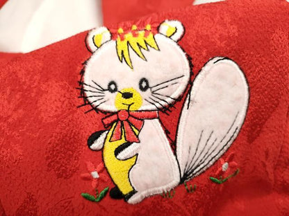 平和屋着物[]七五三　女の子　３歳　祝着　三つ身　長襦袢・被布セット　リス　赤色　洗える着物　CAAZ7037ze