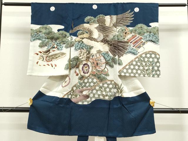 平和屋着物[]お宮参り 男の子 祝着 産着 初着 のしめ 駒刺繍 鷹 鼓吉祥松文 逸品 CAAZ7046ze