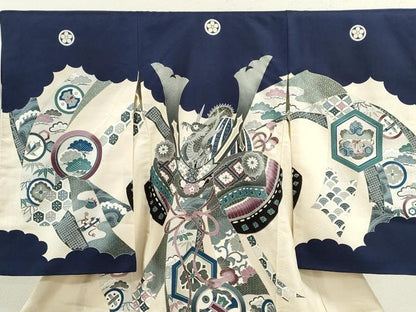 平和屋着物[]お宮参り　男の子　祝着　産着　初着　のしめ　龍　兜　宝尽くし花唐草文　金彩　逸品　CAAZ7042ze