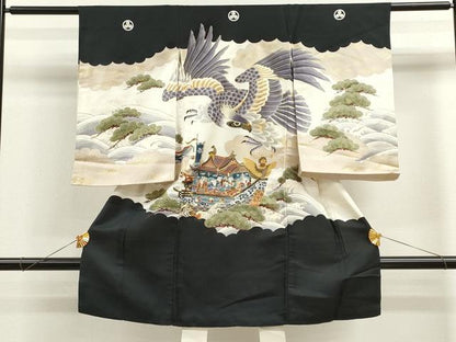 平和屋着物[]お宮参り　男の子　祝着　産着　初着　のしめ　鷹　人物立波風景文　金彩　逸品　CAAZ7044ze
