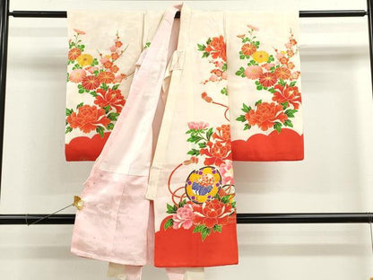 平和屋着物[]お宮参り　女の子　祝着　産着　初着　のしめ　駒刺繍　鼓草花文　金彩　逸品　CAAZ7040ze