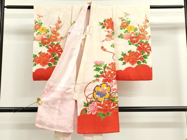 平和屋着物[]お宮参り　女の子　祝着　産着　初着　のしめ　駒刺繍　鼓草花文　金彩　逸品　CAAZ7040ze
