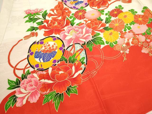 平和屋着物[]お宮参り　女の子　祝着　産着　初着　のしめ　駒刺繍　鼓草花文　金彩　逸品　CAAZ7040ze