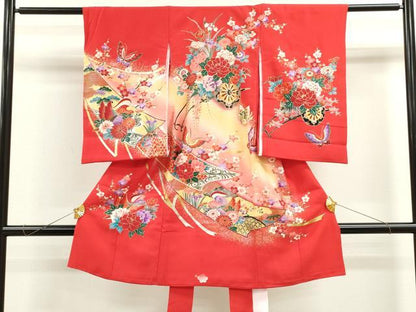 平和屋着物[]お宮参り　女の子　祝着　産着　初着　のしめ　花車鴛鴦短冊舞蝶文　暈し染め　金銀彩　逸品　CAAZ7047ze