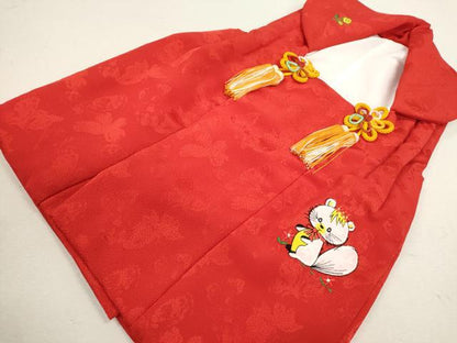 平和屋着物[]七五三　女の子　３歳　祝着　三つ身　長襦袢・被布セット　リス　赤色　洗える着物　CAAZ7037ze