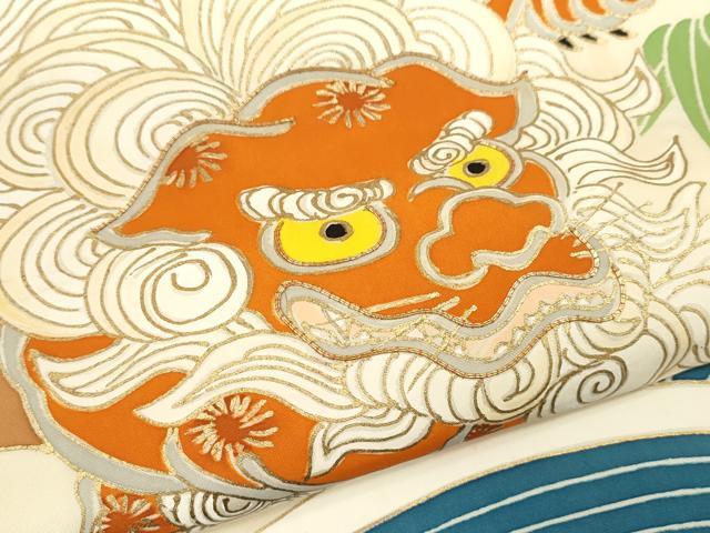 平和屋着物[]お宮参り　女の子　祝着　産着　初着　のしめ　駒刺繍　唐獅子笹文　金彩　逸品　CAAZ7039ze
