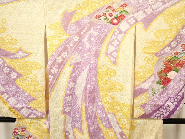 平和屋着物[]七五三　女の子　７歳　祝着　四つ身　刺繍　絞り　熨斗御所車花文　金彩　逸品　DAAY3253ma