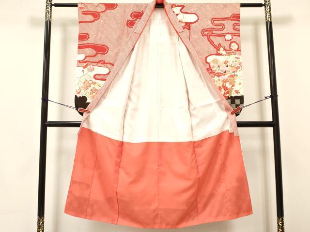 平和屋着物[]七五三　女の子　７歳　祝着　四つ身　エ霞糸車鼓花文　金彩　逸品　DAAY3246ma