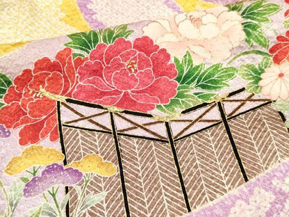 平和屋着物[]七五三　女の子　７歳　祝着　四つ身　刺繍　絞り　熨斗御所車花文　金彩　逸品　DAAY3253ma