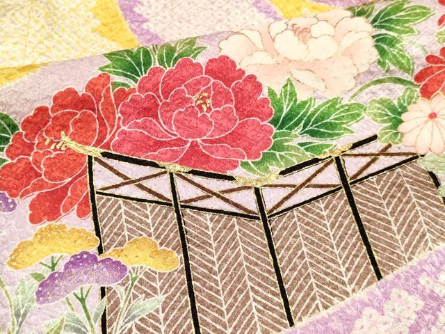 平和屋着物[]七五三　女の子　７歳　祝着　四つ身　刺繍　絞り　熨斗御所車花文　金彩　逸品　DAAY3253ma