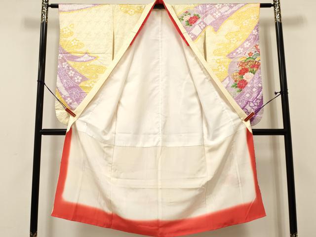 平和屋着物[]七五三　女の子　７歳　祝着　四つ身　刺繍　絞り　熨斗御所車花文　金彩　逸品　DAAY3253ma