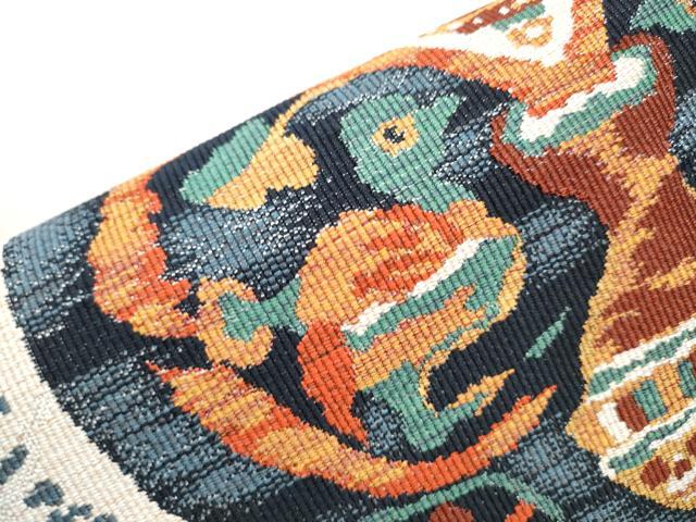 平和屋着物●太鼓柄袋帯　すくい織　向かい鳥陶器花文　正絹　逸品　CABA1163hy