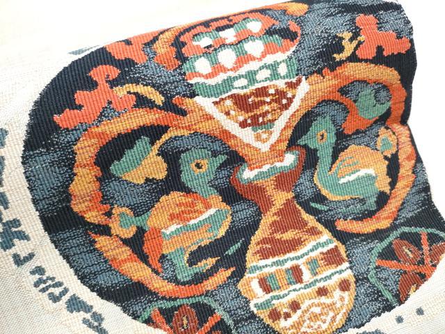平和屋着物●太鼓柄袋帯　すくい織　向かい鳥陶器花文　正絹　逸品　CABA1163hy