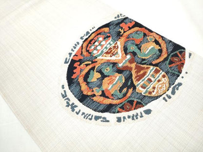 平和屋着物●太鼓柄袋帯　すくい織　向かい鳥陶器花文　正絹　逸品　CABA1163hy