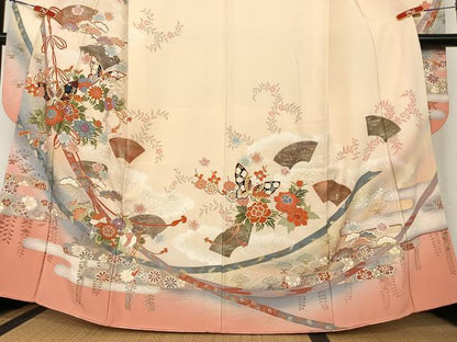 平和屋着物●豪華振袖　結び紐花蝶文　暈し染め　金彩　正絹　逸品　AABC5130zg