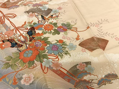 平和屋着物●豪華振袖　結び紐花蝶文　暈し染め　金彩　正絹　逸品　AABC5130zg