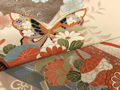 平和屋着物●豪華振袖　結び紐花蝶文　暈し染め　金彩　正絹　逸品　AABC5130zg