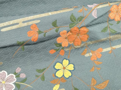 平和屋着物●六通柄袋帯　唐織　枝花文　金糸　正絹　逸品　DAAZ4181cm