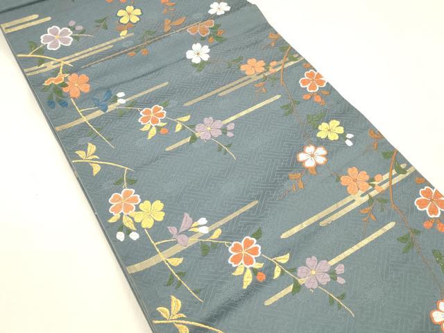 平和屋着物●六通柄袋帯　唐織　枝花文　金糸　正絹　逸品　DAAZ4181cm