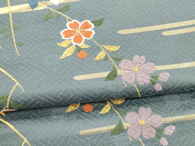 平和屋着物●六通柄袋帯　唐織　枝花文　金糸　正絹　逸品　DAAZ4181cm