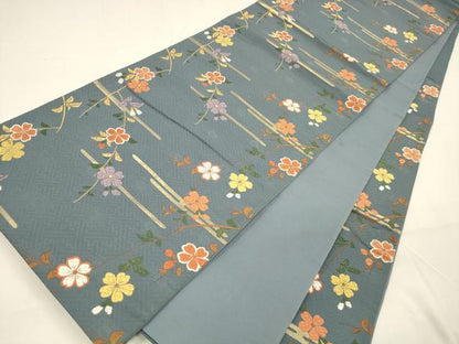 平和屋着物●六通柄袋帯　唐織　枝花文　金糸　正絹　逸品　DAAZ4181cm