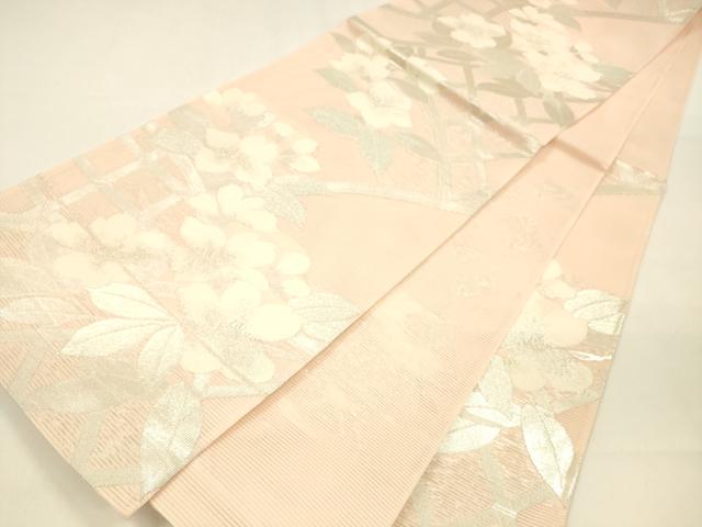 平和屋着物＊夏物 六通柄袋帯 草花文 銀糸 正絹 逸品 DAAZ4280cm