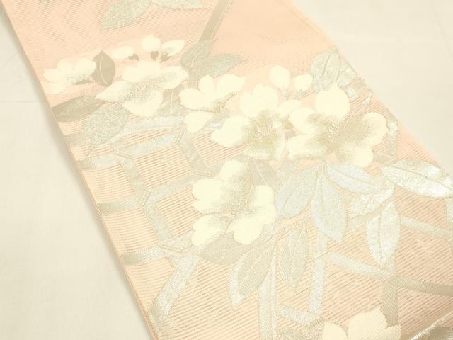 平和屋着物＊夏物　六通柄袋帯　草花文　銀糸　正絹　逸品　DAAZ4280cm 平和屋着物＊夏物 六通柄袋帯 草花文 銀糸 正絹 逸品 DAAZ4280cm