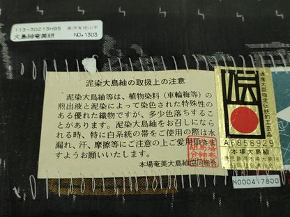 平和屋着物●極上　本場大島紬　古代染色純泥染　深田兼徳作　黒地　証紙付き　逸品　DZAB2534kh6
