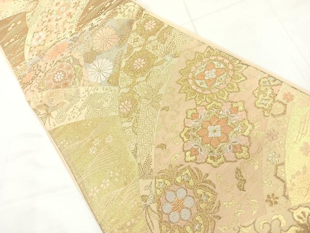平和屋着物◎六通柄袋帯　地紙花文　金糸　正絹　逸品　AABC8852uk