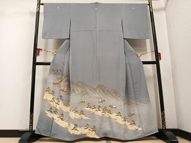 平和屋着物●豪華色留袖 刺繍 浜松舟文 暈し染め 金彩 正絹 逸品 AABD4741ph