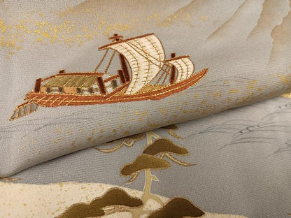 平和屋着物●豪華色留袖 刺繍 浜松舟文 暈し染め 金彩 正絹 逸品 AABD4741ph