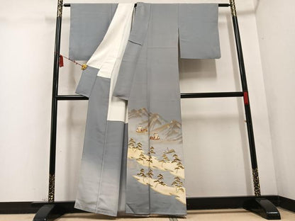 平和屋着物●豪華色留袖 刺繍 浜松舟文 暈し染め 金彩 正絹 逸品 AABD4741ph